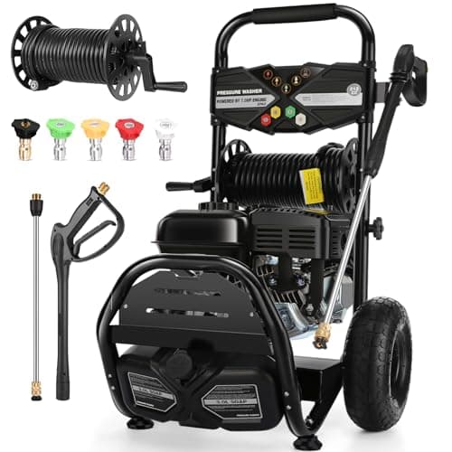 Professional 4200PSI 4GPM 212CC Gas Pressure Washer, 7.0 HP Commercial Gas Power Washer with 3L Foam Bottle 10" Wheels 5 Nozzles 33FT Hose for Home Car Fence Driveway (EPA/CARB/ETL Compliant) 77LBS
