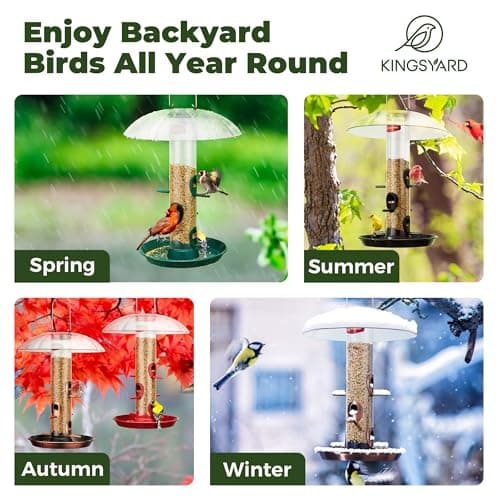 Kingsyard Metal Bird Feeders for Outdoors Hanging, Wild Bird Feeder for Finch Cardinal, Large Tray and Rainproof Dome, 2 lbs Seeds Capacity (Antique Copper) 7