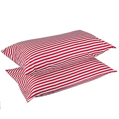 rockcloud Pillow Case Set 400 Thread Count 100% Cotton Standard Size 2pc, Red Stripe