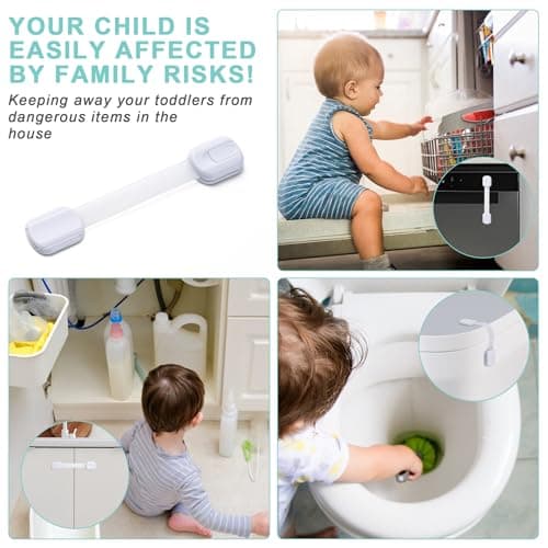 Cabinet Locks Baby Proofing -（8 Pack） Child Proof Cabinet Locks，Fridge，Oven ，Toilet Seat， Kitchen，Cupboard Appliance，Child Proof Door Lock - Multi Purpose Adjustable Strap No Drill No Screws 6