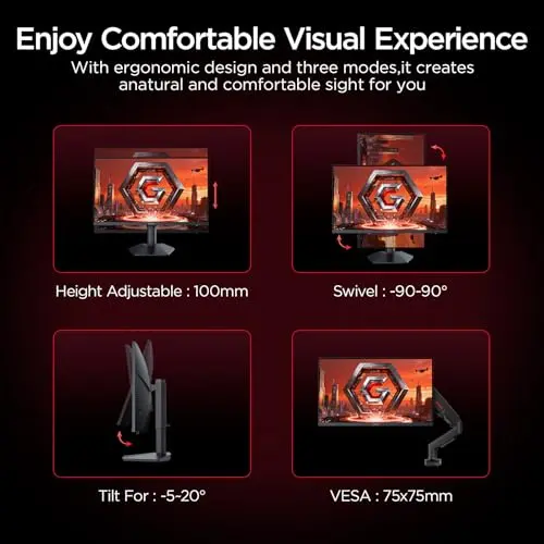 KOORUI 27 Inch 4K Gaming Monitor, Dual Mode(UHD 160Hz / FHD 320Hz), Fast IPS 2160p PC Monitor, 95% DCI-P3, HDR400, Eye-Care, Height/Pivot/Tilt Adjustability, VESA Mountable，HDMI 2.1/DP 1.4, G2741L 9