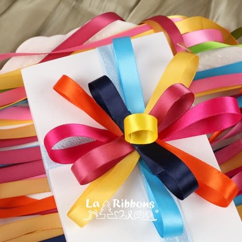 LaRibbons 10 Color 50Yards Solid Satin Ribbon,3/8" X 5 Yard/Roll Colorful Double Face Rainbow Ribbon for Crafts,Flower Bouquet,Gift Wrapping,Hair Bows,Birthday,Wedding Party Decoration 6