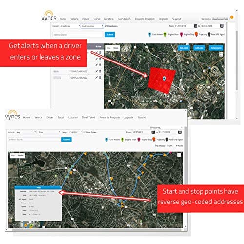 Vyncs - GPS Tracker for Vehicles, [No Monthly Fee], 4G LTE, Vehicle Location, Trip History, Driving Alerts, GeoFence, Fuel Economy, OBD Fault Codes, USA-Developed, Family or Fleets 10