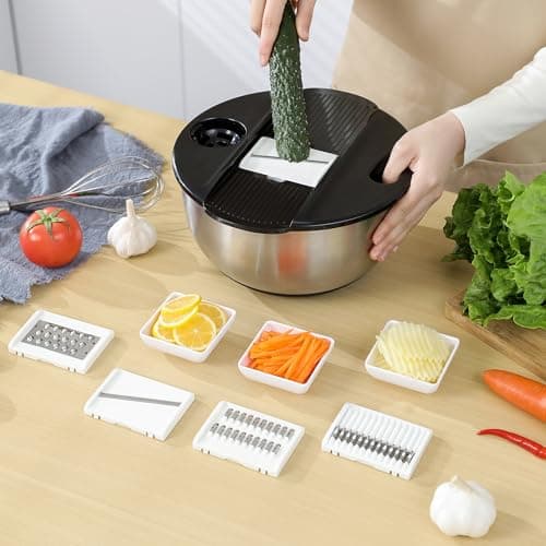 supernal Salad Spinner Stainless Steel Large,Vegetable Washer with 5.3 Qt Bowl,Salad Chopper Bowl,Nesting Bowls with Graters,Large Mixing Bowl Bowls for Kitchen With 5 Grater 3