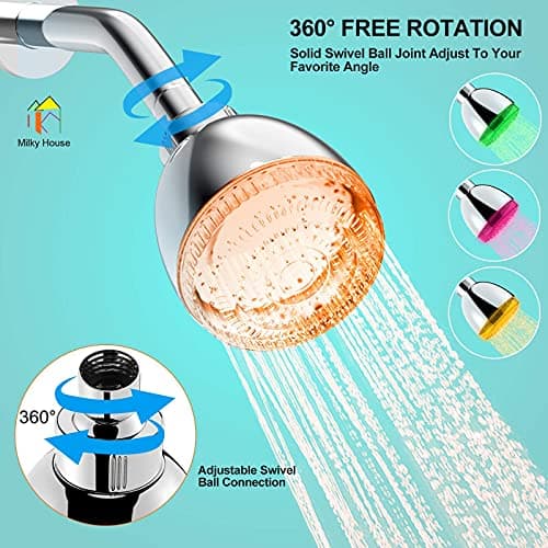 LED Shower Head, Shower Head with Light, 7 Color Flash Light Automatically Changing LED Fixed Showerhead for Bathroom Adjustable High Pressure Rain Shower Head Light up for Kid Adult Easy Installation 9