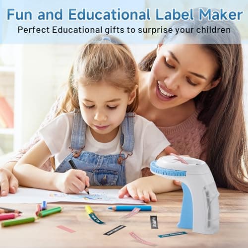 Embossing Label Maker Machine with Tapes, Portable Retro Embossed Label Maker, Vintage Mini Embosser Labeler, Handheld Label Printer for Home, Office and Outdoor, Blue 6