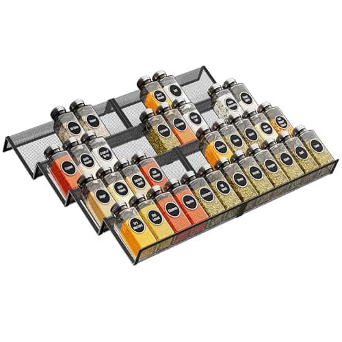 Simple Trending Spice Drawer Organizer,8 Piece Metal Mesh Expandable from 10.75" to 21.5" Insert,Hold up 48 Spice Jars Kitchen Countertop Rack Tray，for Drawer Countertop Jars not included