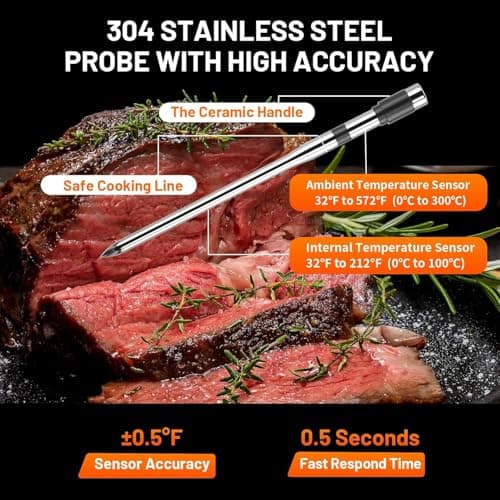 Wireless Meat Thermometer with Smart Timer & APP Control, 800ft Bluetooth Grill Food Thermometer - 0.19In-Ultra Thin Probe, ±0.5℉ Accuracy, Digital Backlit Screen for BBQ, Oven, Smoker, Kitchen 5