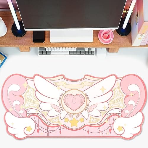 GeekShare Large Gaming Mouse Pad Kawaii Pink Non-Slip Rubber Back Mouse Pad Big Waterproof Desk Mat for Keyboard and Mouse Perfect for Gaming,or Home Office Work - Star Wings（Super Dense Cloth） 6