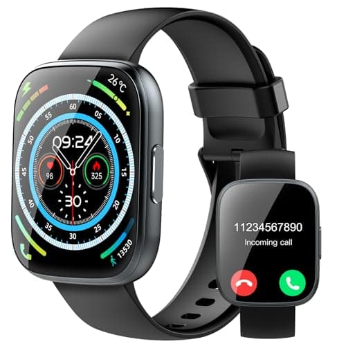 Smart Watch for Men Women(Answer/Make Calls), 1.95" HD Touch Screen Fitness Watch with Sleep Heart Rate Monitor, 110+ Sports Modes, IP68 Waterproof Activity Trackers Compatible with Android iOS, Black