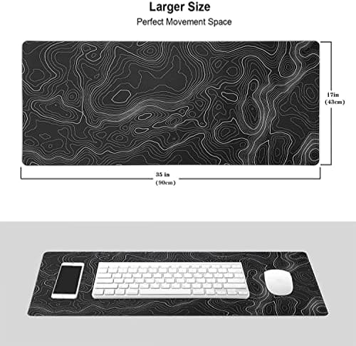 AQQA Large Mouse Pad Mat (35x17 in) Extended XXXL Gaming Mouse Pad with Non-Slip Rubber Base,Background Topographic Map Lines Contour Geographic for Gaming Office Laptop Computer Men Women 7