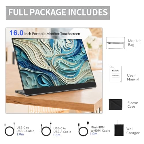 Wanlusiri 4K 16-Inch Portable Monitor for Laptop - 3840x2400 16:10 IPS Second External Travel Display With Folding Stand - Ultra-Slim Gaming Screen for MacBook Mini PC 7