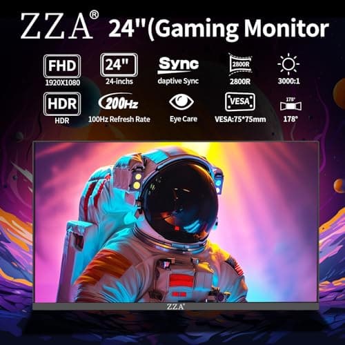 ZZA 24 Inch Monitor 200 HZ 1080p 2800R,Curved PC Monitor VA 120% sRGB FreeSync Frameless Full on Three Sides Blue Light Filter,HDMI DP USB Ports,Computer Monitor for Business Office and Casual Gaming 2