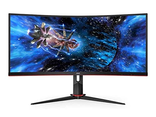 AOC CU34G2X 34" Curved Frameless Immersive Gaming Monitor, UltraWide QHD 3440x1440, VA Panel, 1ms 144Hz Adaptive-Sync, Height Adjustable, 3-Yr Zero Dead Pixels, Black/Red(Renewed)
