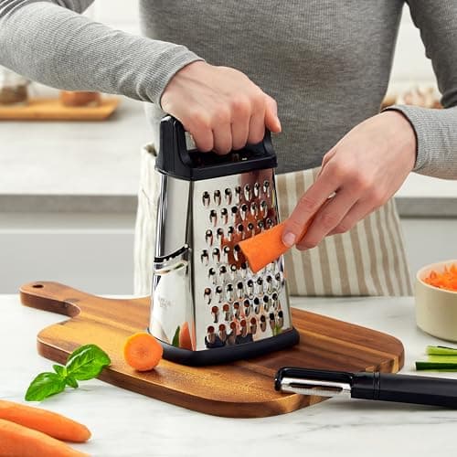 BASSWOOD Professional Cheese Grater, XL Size 4-Sided Stainless Steel Box Grater, Food Shredder for Cheese, Cheese Shredder - Cheese Grater with Handle - Graters for Kitchen Stainless Steel Food Grater 5