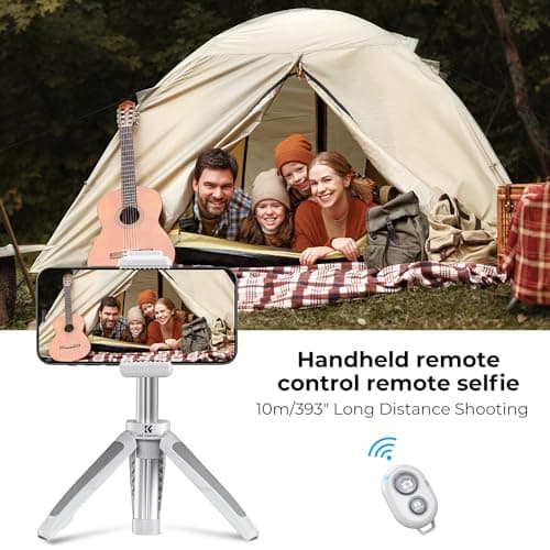 K&F CONCEPT Selfie Stick Tripod, 360 Degree Rotation Mini Phone Stand with Ball Head and Cold Shoe Mount, Cellphone Holder with Wireless Remote for Smartphone White 6