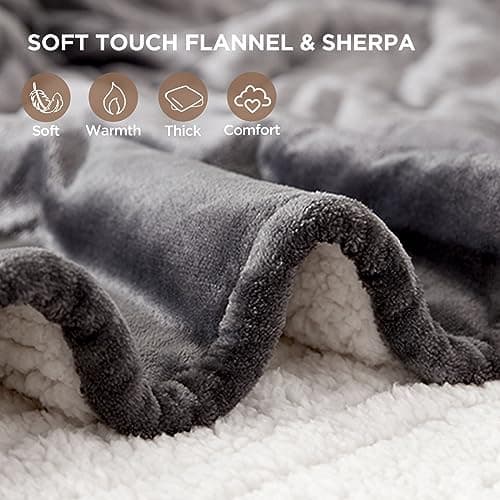 Westinghouse Heated Throw Blanket, Soft Flannel to Sherpa Electric Throw with 6 Heating Levels, 2-10 Hours Time Settings, Fast Heating, Machine Washable 50x60 Inch, Charcoal 5