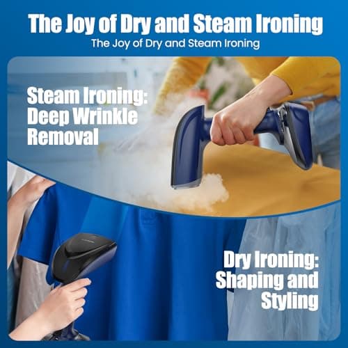 Powerful Handheld Fabric Steamer - 1800W with Fast Ceramic Heat-Up Plate, 2-in-1 Ironing & Wrinkle Remover, Steam Nozzle, Lint Brush - Blue, for US 120V Only 5