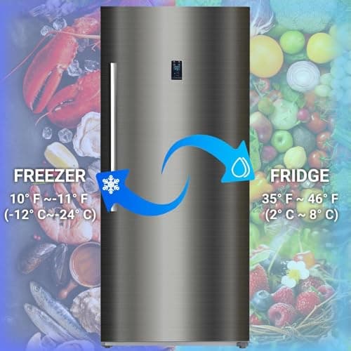 21 cu.ft Upright Freezer, Freezer Upright Frost Free Upright Freezers with LED Display,Stainless Steel Convertible Refrigerator Freezer for Garage,Kitchen Use 2