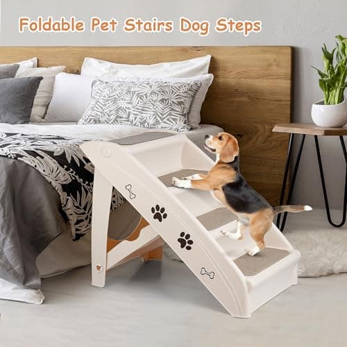 20" H 4-Step Dog Stairs for Small Dogs and Cats, Non-Slip Dog Steps for High Beds, Couch, Sofa, Sturdy Pet Steps (Tan) 8