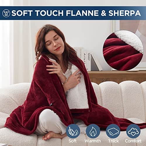 Westinghouse Heated Throw Blanket, Electric Blanket Throw with 6 Heating Levels and 2-10 Hours Time Settings, Flannel to Sherpa Super Cozy Heated Blanket Machine Washable, 50x60 inch, Red 5