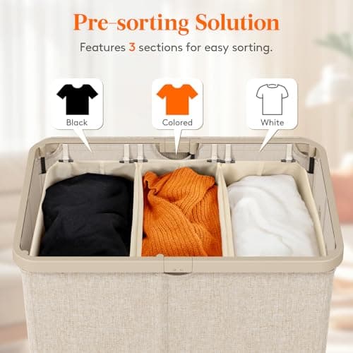 Lifewit 165L Large Laundry Basket with Lid, Laundry Hamper with Plastic Handles and Removable Bag, Foldable Tall Dirty Clothes Hampers for Laundry for Laundry Room, Bedroom, Bathroom, Dorm, Beige 5