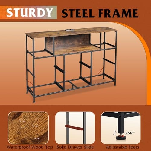 WLIVE Dresser TV Stand for 45, 50, 55 inch TV, Entertainment Center with LED Lights & Charging Station, Chest of Drawers with 8 Fabric Drawers and Open Shelves for Living Room, Hallway, Rustic Brown 9