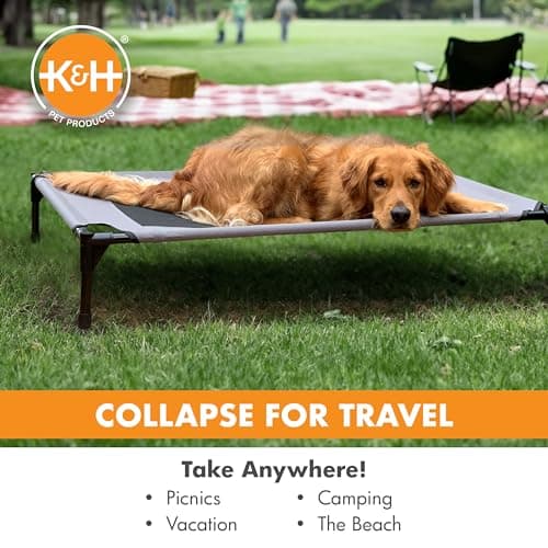 K&H Pet Products Outdoor Elevated Dog Cot, Breathable Cooling Elevated Cot Hammock Pet Bed for Large Dogs, Washable Mesh Cover, Raised Metal Frame, Collapsible, Portable - Large 42 X 30in Gray 7