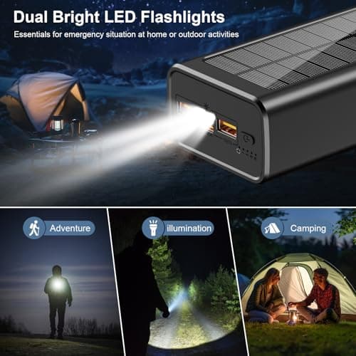 boogostore Solar Power Bank, 50000mAh 65W USB C Laptop Portable Charger, Tablet Powerbank, LED Flashlight, Power Bank Fast Charging Battery Pack Compatible with Samsung, iPad, MacBook 7