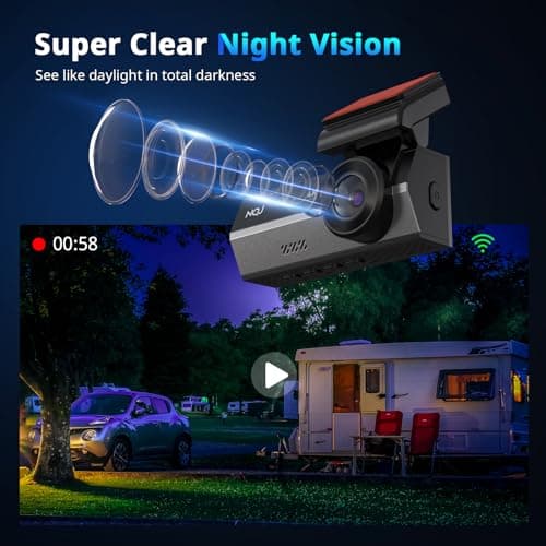 Dash Cams Front and Rear, NQJ 4K+2K Dual Dash Camera for Cars w 64GB Card, 5GHz Wi-Fi & App, G-Sensor, 3.2” Screen, 24H Parking Mode, 170°Wide Angle, Night Vision 5