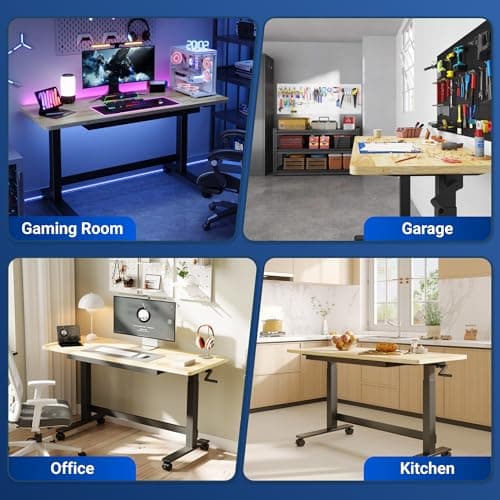 FLEXIMOUNTS 47.2" x 23.6" Adjustable Height Workbench with Hand Crank, Drawers & 360° Wheels – Rubber Wood Top Heavy-Duty Workstation & Steel Frame for Garage, Studio, Kitchen or Workshop 2