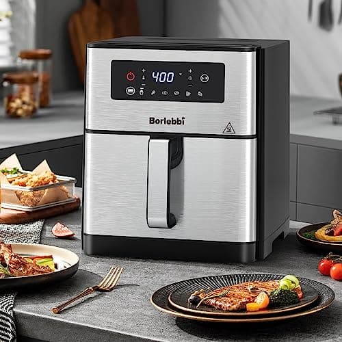 Air Fryer, 10 Quart Family Size Large Airfryer, 6 One-Touch Digital Control Preset Cooking Functions Air Fryers, 400°F Temp Controls in 5° Increments, Nonstick Dishwasher-Safe, 1700W, Stainless Steel 6