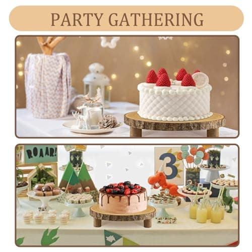 Rustic Wood Cake Stand - 11-13 Inch Elegant Wood Slice with Legs for Weddings, Birthdays & Special Events（Log Color） 6