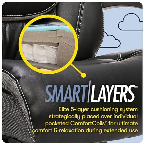 Serta Baxter Big and Tall Smart Layers Executive Office Chair with ComfortCoils, Ergonomic Computer Chair with Layered Body Pillows, Black & Gray Bonded Leather 9
