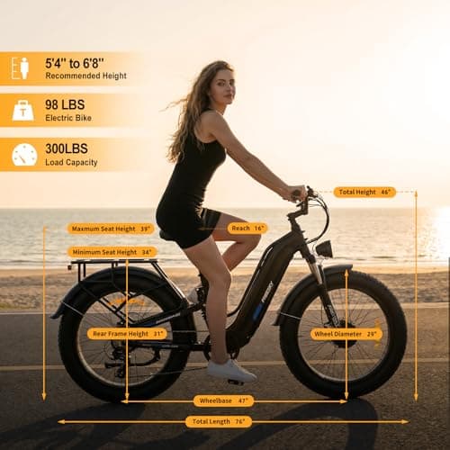 FREESKY Electric Bike for Adults with 1600W Power Motor, Full Suspension Ebikes up to 35MPH & 105Miles Max Range, 48V 25AH Removable Battery, 27" Fat Tire, Step-Thru E-Bike for Women/Men 8