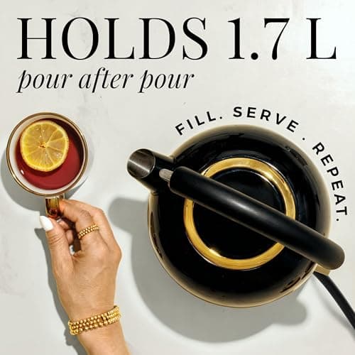 Glass Electric Kettle No Plastic, Stainless Steel, Auto Shut Off and Keep Warm Function - Black and Gold Tea Kettle with Temperature Control – 1500W Fast Hot Water Boiler for Coffee and Tea 7