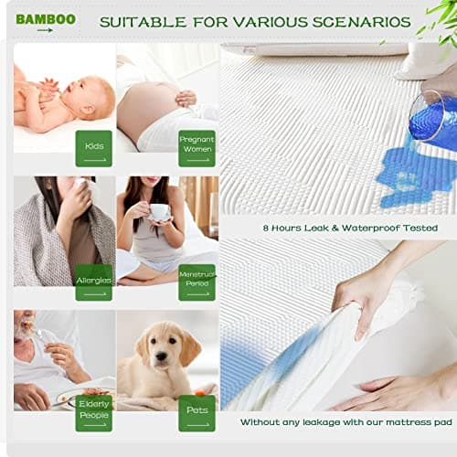 GRT Waterproof California King Mattress Protector Rayon Bamboo - 3D Air Fiber Cooling Mattress Cover Breathable Ultra Soft, Mattress Pad Noiseless Fits up to 26'' Deep Pocket Machine Washable 5
