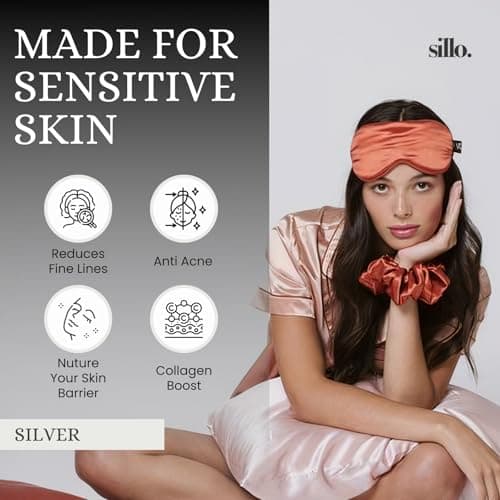 Sillo Silk Pillow Cases 2 Pack - 22 Momme Mulberry Silk Pillowcases for Hair and Skin, Anti Acne Pillow Case, Hypoallergenic Silver-Infused, Envelope Closure, Queen (Silver) 5