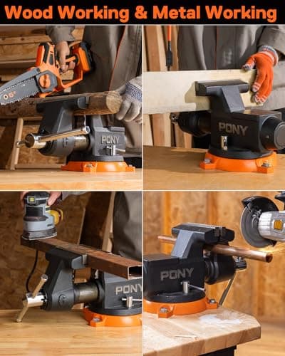 PONY 6 Inch Heavy Duty Bench Vise 8800LBS Clamping Force, Pro Workshop Workbench Vise with 360-Degree Rotatable Base and Anvil, 6-inch Jaw Opening and Width for Woodworking, Drilling, Pipe Cutting 9