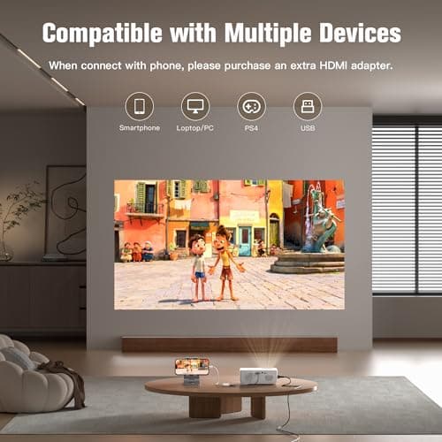 AuKing Projector, 2025 Upgraded Mini Projector, Full HD 1080P Home Theater Video Projector, Compatible with HDMI/USB/AV/Smartphone/TV Box/Laptop 5