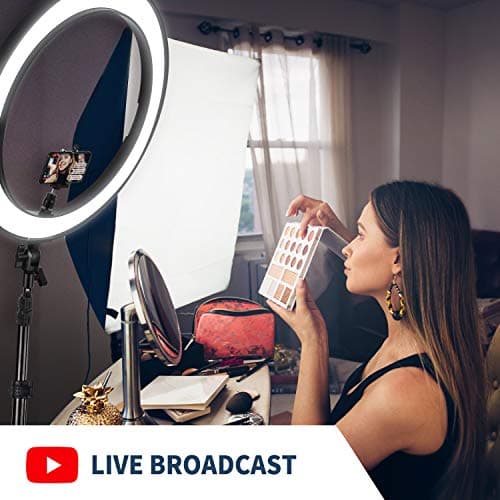 NEEWER 18" LED Ring Light Kit for Makeup YouTube TikTok Video Blogger Salon, Adjustable Color Temperature with Battery/DC Power Option, USB Battery Charger, AC Adapter, Phone Clamp and Stand 6