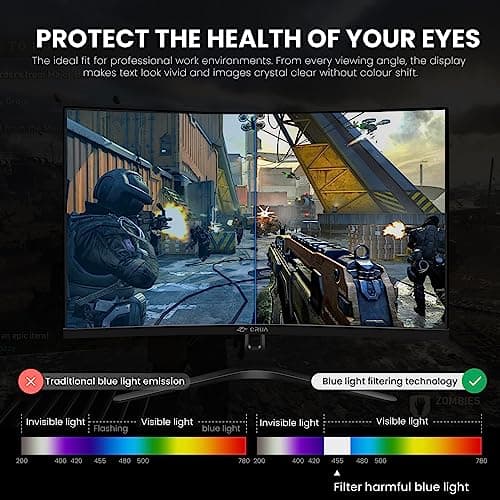 CRUA 27" Curved Gaming Monitor, FHD 1920x1080P, 144Hz/180Hz Computer Monitor, 1800R VA Screen, 120% sRGB, AMD FreeSync, HDMI & DP, Wall Mount Install- Black 6