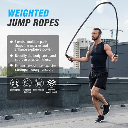 Supertrip Upgraded Weighted Jump Rope for Fitness Men Women Second Generation 360 Rotating Handles, 3.21LBS 3.38LBS 3.41LBS Polyester Heavy Skipping Rope for Exercise Workout Equipment 7