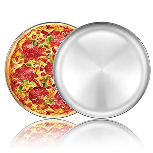 Deedro Pizza Baking Pan 12 Inch Stainless Steel Round Tray - Oven Sheet, Crisper, Healthy Cooking Pan for Pizza, 2 Pack