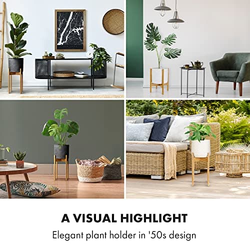 Fox & Fern Mid Century Tall Plant Stand — 10 Inch Fixed Size Raised Wooden Plant Stand for Indoor Planters (Not Included); Modern Flower Pot Holder with Plug In Design; Easy to Assemble - Acacia 7