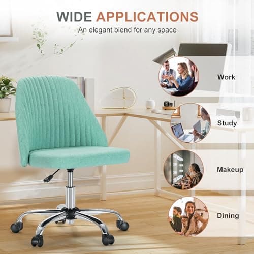 DUMOS Office Desk Chair, Modern Cute Rolling Vanity Swivel Task Chairs with Wheels, Comfortable Back Seat Armless for Home, Bedrooms, Office, Study, Student, Adults, Make-up, Dressing Room, Mint 8