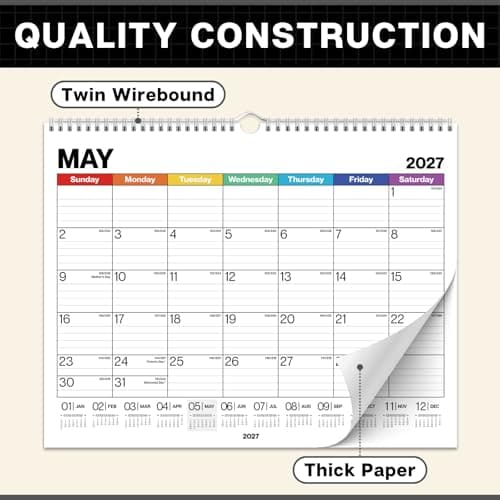 Dunwell 12x15 Wall Academic Calendar 2026-2027 (Colorful), Use July 2026 to December 2027, Large Lined 12 x 15 Monthly Hanging Calendar, Professional Styling for Home Office or School, Premium Paper 4
