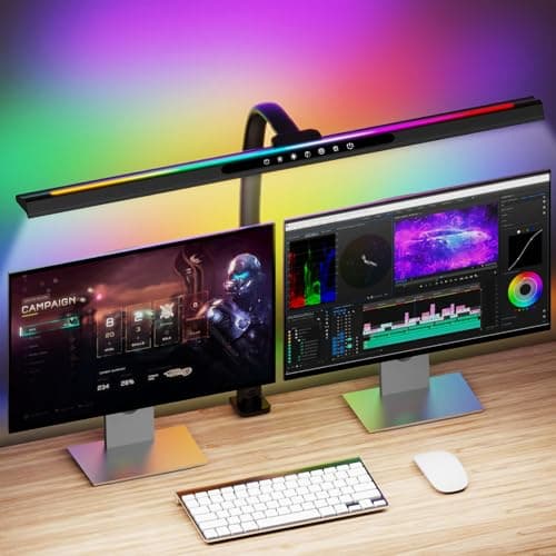 Mostorlit LED Desk Lamp with RGB Backlight, 24W Ultra Bright Table Lamps for Home Office, 60"" Timer, 25 Lighting Modes,Eye Care Clamp Light for Gaming Reading Working, Large, Black
