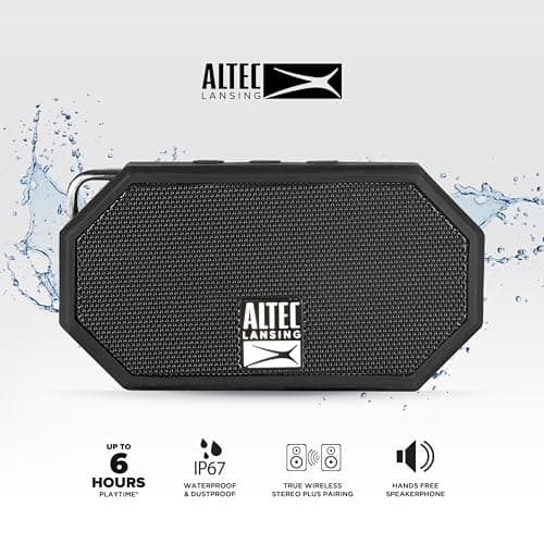 Altec Lansing Mini H2O - Waterproof Bluetooth Speaker, IP67 Certified & Floats in Water, Compact & Portable Speaker for Hiking, Camping, Pool, and Beach,Black 2