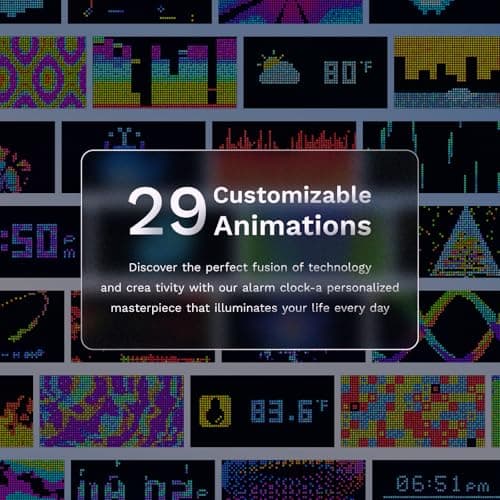 PixelRise Smart Alarm Clock for Bedroom, Cool Pixel Art LED Dot Matrix Display - Weather Temperature Animation, Loud Dual Alarm for Heavy Sleeper, Sleep White Noise, WiFi Weather & Time Sync, 5